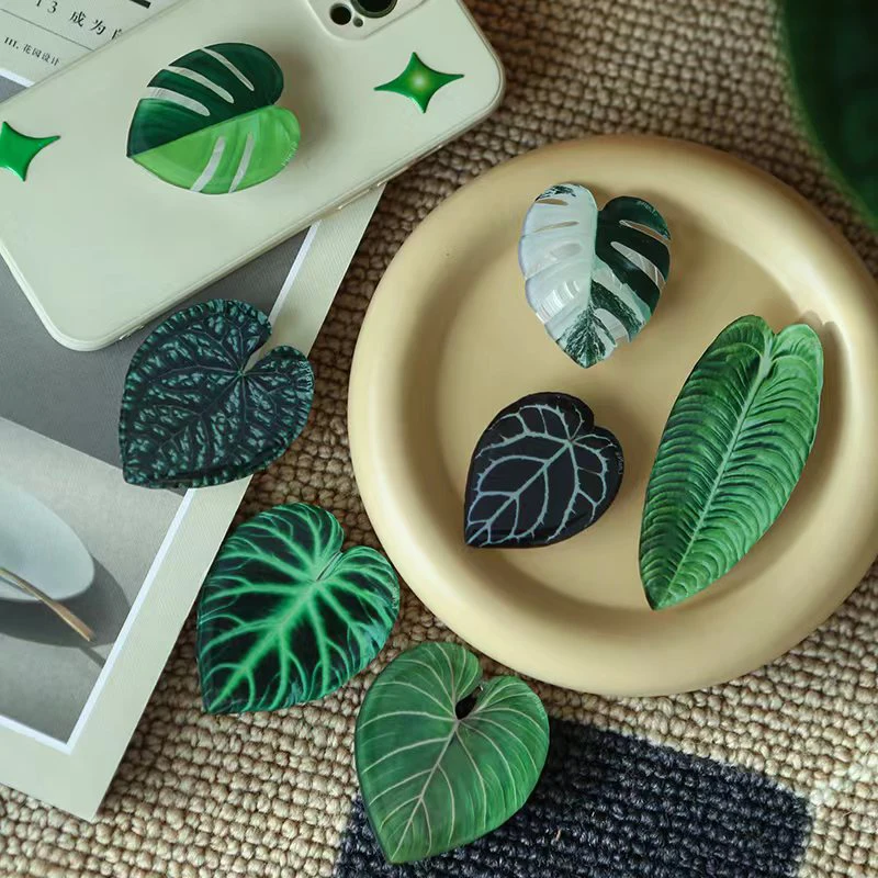 Tech Accessories Phone - Dudukan ponsel daun simulasi mengilap, penyangga